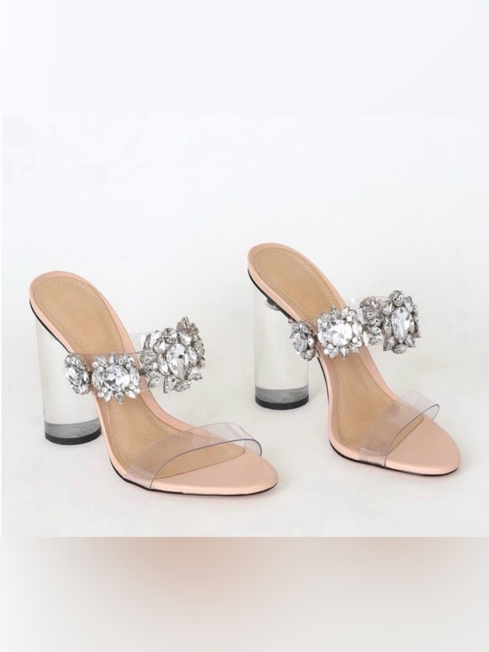Schutz Women's Blanck Clear-Heel Embellished Mules - Silver -
Size 8.5
